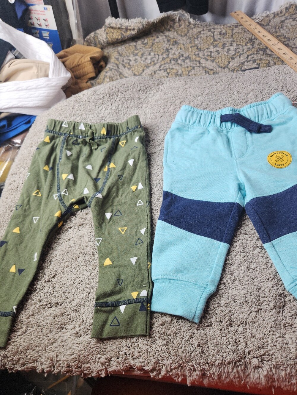 2 Pairs Of Toddler Pants - Green Triangle & Light Blue Stripe - Cat & Jack - 12M